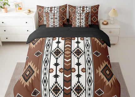 Erosebridal 7 Piece Western Twin Comforter Set with Sheets Brown Rustic Boho Aztec Bedding Sets,Country Cabin Lodge Bed in A Bag for Boys Adults Men Southwestern Ethnic Tribal Bed Set