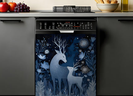 Magnetic Dishwasher Cover 23x26 inch, Moonlit White Deer Kitchen Decor