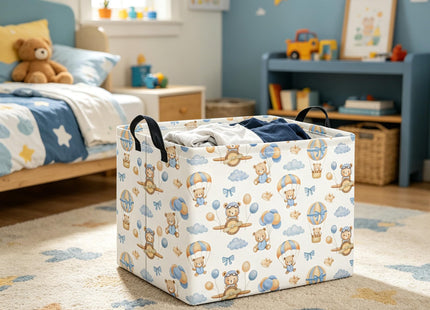 TIBAOLOVER Rectangular Baby Kids Storage Basket for Home Kitchen Girls Cute Toy Storage Bin Organizer Shelf Book Room Decor(Bear Pilot)
