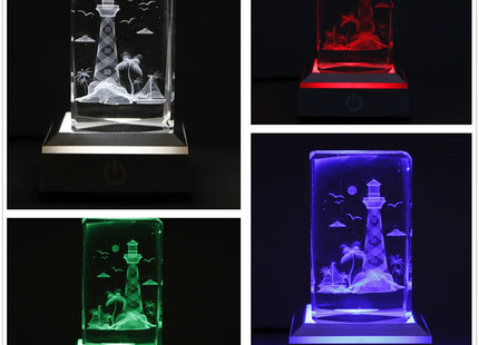 vskikris 3D Laser Crystal Lighthouse Seabird Coast Cube with LED Stand Base - 3D Engraving Light House Decorations for Home Lighthouse Gifts - Crystal Night Lamp with Adjustable LED Lights