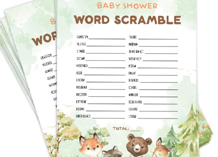 GardenCity Baby Shower Word Scramble Game Cards, Woodland Baby Shower Games for Boy or Girl, 50 Pack, Woodland