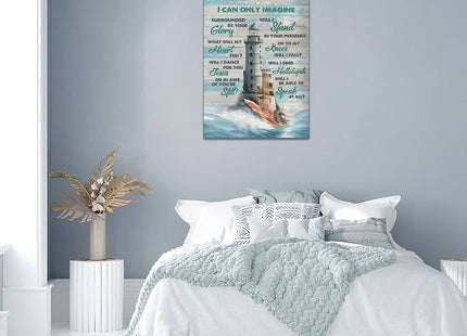 Lighthouse Wall Art Nautical Decor Beach Coastal Ocean Pictures Wall Decor Lighthouse Christian Scriptures Canvas Painting Prints I Can Only Imagine Modern Artwork Home Decor for Bathroom Bedroom 12"x 16"