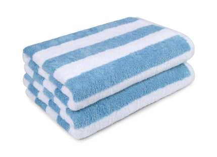 Amazon Basics Striped Beach Towels, Soft & Absorbent Pool Towel, 100% Ring-Spun Cotton, Machine Washable, Quick Dry, Oeko-TEX Certified, Large 30" x 60", Sky Blue, 4-Pack