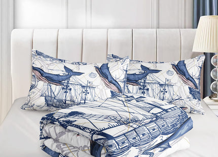 CVHOUSE Dolphin Comforter Set Full Size,Ocean Theme Bedding Set for Kids,Dolphin Nautical Sailing Quilt Set Ocean Duvet Set Ocean Decor 3 Pieces