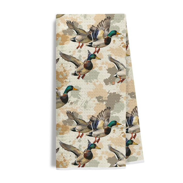 EKGJW Flying Mallard Duck Kitchen Towel – Rustic Hunting Dog Farmhouse Tea Towel, Vintage Mallard Waterfowl Dish Towel for Cabin Decor, Fall Autumn Wildlife Gifts for Men, 16x24 Inch
