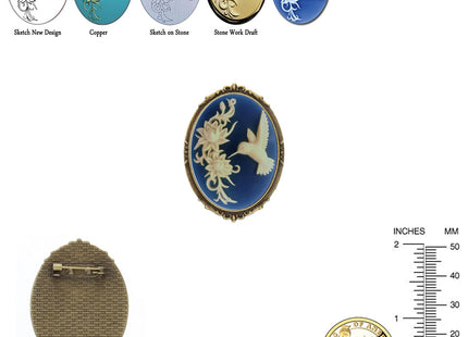 Yspace Hummingbird Brooch Pin Shield Decor Antique Brass Cameo Fashion Jewelry Pouch for Gift (Morning glory hummingbird)