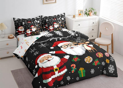 Erosebridal Black Christmas Twin 7 Piece Comforter Set Elk Santa Claus Bed in A Bag with Sheet Set Christmas Snowflake Pine Tree Leaves Bedding Set Winter Xmas Holiday Bed Set for Kids Boys Adults