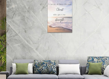Tijuboni Coastal Sunrise Decor Wall Art I Can Do All Things Through Christ Decor Bible Verse Pictures Canvas Prints Christian Religious Spiritual Artwork for Bathroom Bedroom Office 12"x16"