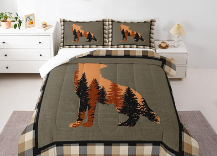 Feelyou Wolf Comforter Set for Girls Boys Kids Cute Wolf Wild Animals Comforter Room Rustic Cabin Country Bedding Set Nature Wildlife Bear Brown Duvet Set Room Decor Quilt Set Queen Size