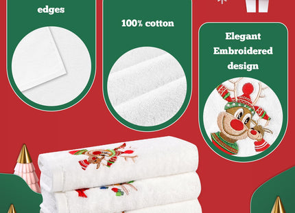 Quera 3 Pack Christmas Hand Towels, Winter Cartoon Reindeer Christmas Embroidery Rustic Cabin Decor Bathroom Decorative Holiday Towels Gift Set 13.7'' x 29.5''