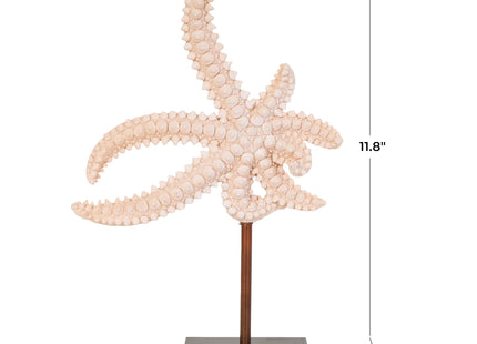 Deco 79 Polystone Starfish Decorative Sculpture Textured Home Decor Statue with Copper Stand, Accent Figurine 8" x 4" x 12", Pink