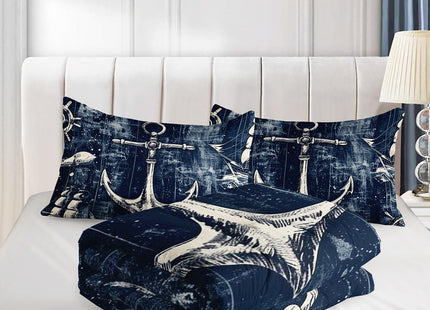 Smell Sunshine Nautical Anchor Comforter Set Ocean Sailboat Printed Bedding Set with 1 Comforter and 2 Pillowcases for Boys and Girls Bedroom All Season(Anchor-2 Twin)