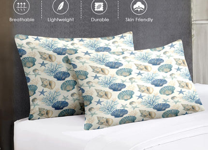 WeCozy Queen Comforter Set with Sheets, 7 Pieces Seashell Coastal Bedding