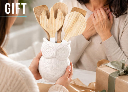 Comfify White Owl Utensil Holder – Decorative Ceramic Kitchen Crock