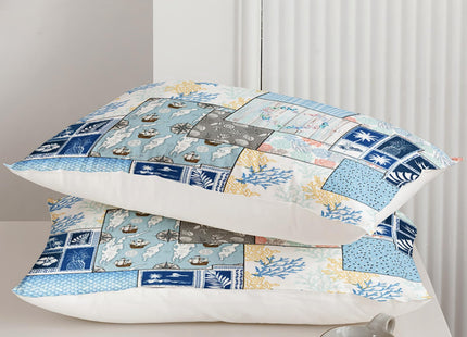 QOOMO Coastal Beach Themed Comforter Set for Boys Girls Kids Nautical Ocean Life Twin Size Bedding Set Super Soft Quilt with 1 Comforter and 2 Pillowcases Lightweight Microfiber for All Seasons