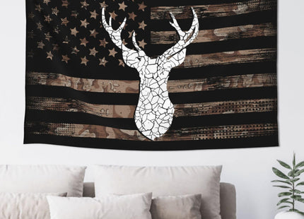 JUHIOPOI American Flag Brown Camouflage Deer Tapestry Wall Decoration, Art Hanging Banner for Dorm Bedroom Living Room College Home Decor 40x60in