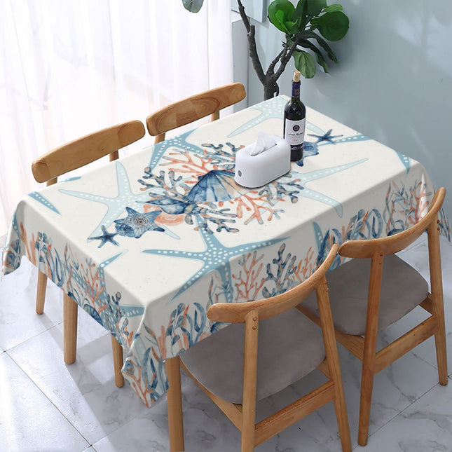 YETTA YANG Coastal Ocean Starfish Nautical Beach Waterproof Picnic Party Rectangle Table Cloth Cover Decorations Fabric 54 X 72 Inches Rectangle Tablecloth Home Dining Room Kitchen Decor