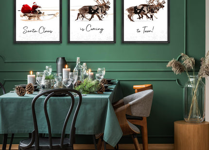 LITIVY Christmas Wall Art Prints - Set of 3 Santa Claus with Sleigh Deer for Home Decor - Xmas Sign - 12x16in - Black