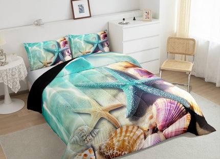 Erosebridal Ocean Beach Comforter Set Twin Teal Starfish Coastal Bedding Sets Conch Shell Sea Animal Quilt Duvet for Kids Boys Girls Summer Hawaiian Beach Holiday Comforter Green Yellow 1 Pillowcase