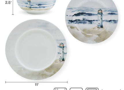 Mikasa Seaside Coastal Bone China Lightweight Chip Resistant 12 Piece Dinnerware Set, Service for 4