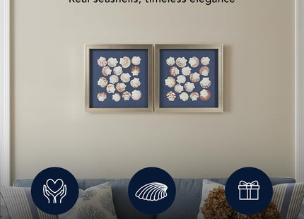 Seashell Wall Art Set, 2-pc Scallop Shell Glass Decor with Champagne Frame
