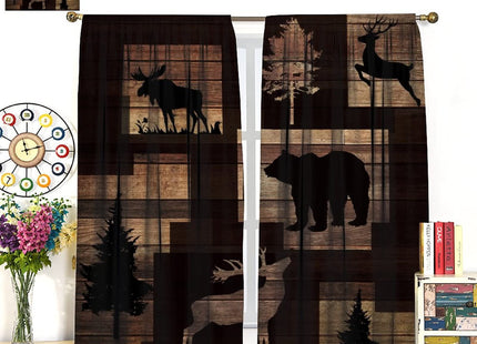INSFBRB Rustic Lodge Cabin Rod Pocket Blackout Curtains for Living Room,Thermal Insulated Abstract Vintage Jungle Wildlife Elk Deer Tree Bear Window Curtains,54L x 21W 2 Panels