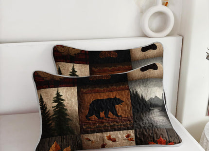 QOOMO Woodland Quilt Set Full/Queen Size,Bear Leaves Bedspread Coverlet Set