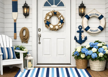 Duraaamo Blue White Stripe Outdoor Rug 2.3' X 3.6' for Summer Coastal Decor