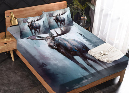 zcsm Moose Sheets Full Size Sheet Sets - Woodland Animal Bed Sheets, Soft Microfiber & Deep Pocket & Wrinkle Free Patterned Bedding Sheets & Pillowcases, 1 Fitted Sheet, 1 Flat Sheet, 2 Pillow Cases