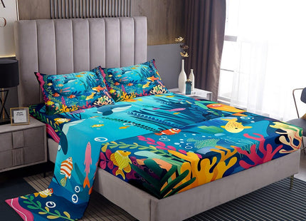 Feelyou Ocean Bed Sheets Set Twin, Beach Sheet Set for Kids Life Sea Sheets with Deep Pocket Fitted Sheet Coastal Bedding Set Soft Bed Set 3Pcs