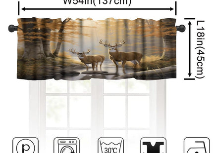 wlsgdsg Rustic Deer Valance Curtain Vintage Country Nature Maple Leaf Forest River Hunting Elk Nature Wildlife Window Treatment Valances Curtains for Living Room Bedroom，54x18Inch 1P