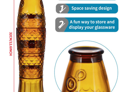 MDLUU Fish Design Tumbler Glasses, Stackable Drinking Glasses, Colored Glass Beverage Cups, Nautical Glassware for Gift, Set of 4 (Amber)
