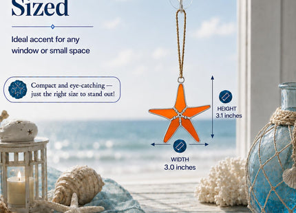 Stained Glass Orange Starfish Suncatcher, 3 in Room Decor, Home Decor