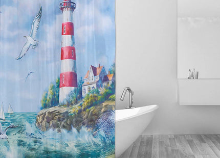 jamie world Coastal Nautical Shower Curtain Lighthouse Ocean Shower Curtains Beach Seasides Shower Curtain Quick-Drying Polyester Fabric Bathroom Decor with Plastic Hooks 60x72 Inches