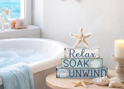 Cinnvoice 4 Pcs Coastal Relax Soak Unwind Bathroom Decor Sign
