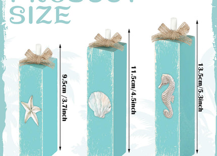 Seeloowy 3 Pcs Beach Decor for Home Office Summer Beach Theme Table Decorations Seahorse Starfish Seashell Wooden Sign Coastal Ocean Tabletop Centerpieces for Bathroom Patio Desk Mantel Tiered Tray