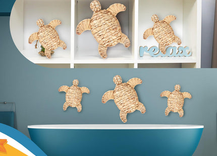 Threehoney 3 Pcs Sea Turtle Beach Decor Handmade Wicker Turtle Wall Decor