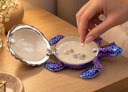 SEVENBEES Purple Sea Turtle Figurine Decorative Jewelry Boxes Hinged Trinket Box Sea Turtle