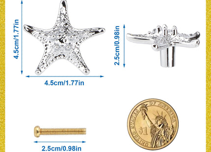 Brosay 4 Pcs Starfish Cabinet Knobs Coastal Nautical Drawer Pulls (Silver)