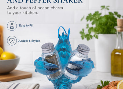 Hodao Lobster Salt and Pepper Shaker Set with Holder, Beach Kitchen Decor