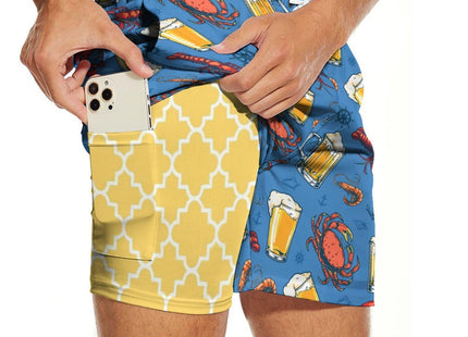 Qoekrfu Lobster Crawfish Mens Swim Trunks with Compression Liner 5 inch