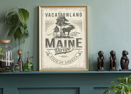 Maine Emblem Poster, Maine Symbol Poster Print, Retro Travel State Poster, Home Wall Art, Office Wall Decor, State Art Poster - 16x20