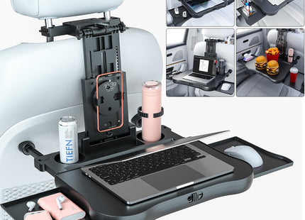 Car Back Seat Tray Table, Stable Foldable Auto Backseat Food Trays Desk for Rear Passenger Road Trip Eating & Work, Multifunctional Adjustable Travel Tray with Phone Drink Holder for Laptop iPad