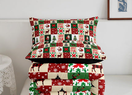 Patchwork Christmas Comforter Set Twin Cute Santa Claus Deer Bedding Sets Gifts for Kids Boys Girls Christmas Bedroom Decor,Gree Xmas Pine Tree Down Comforter Holiday New Year Bed Set Red 2 Pcs
