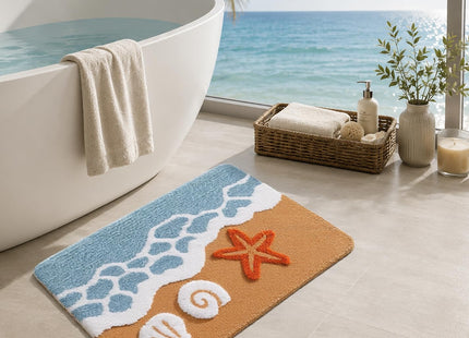 WENBOER Ocean Wave Bath Mat, Coastal Rug, Soft Microfiber, 16x24 Inch