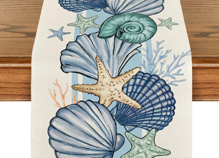 Artoid Mode Sea Shell Starfish Summer Table Runner,Spring Ocean Kitchen Dining Table Decoration for Home Party Decor 13x72 Inch