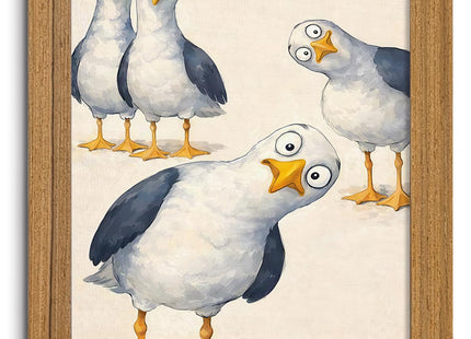 Framed Funny Seagull Wall Art Cute Bird Canvas Print Coastal Decor