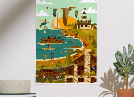 Lantern Press Maine Wildlife, Lighthouse and Coastal Life Illustration, 12x18 Inch Art Print, Home Decor⁠