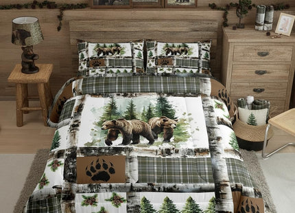Feelyou Rustic Bear Comforter Set Queen for Kids Boys Girls Bedding Set
