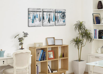 KREATIVE ARTS 3-Piece Vintage Fishing Rod Canvas Wall Art Set 12x16'' Each